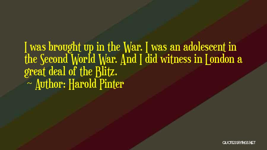 Harold Pinter Quotes: I Was Brought Up In The War. I Was An Adolescent In The Second World War. And I Did Witness