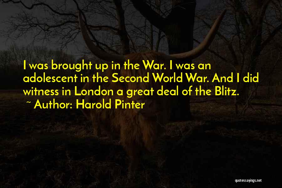 Harold Pinter Quotes: I Was Brought Up In The War. I Was An Adolescent In The Second World War. And I Did Witness