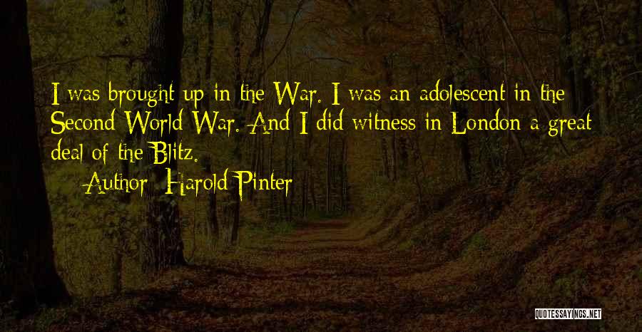 Harold Pinter Quotes: I Was Brought Up In The War. I Was An Adolescent In The Second World War. And I Did Witness