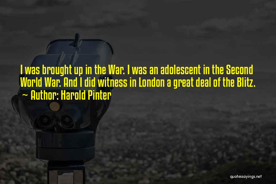 Harold Pinter Quotes: I Was Brought Up In The War. I Was An Adolescent In The Second World War. And I Did Witness