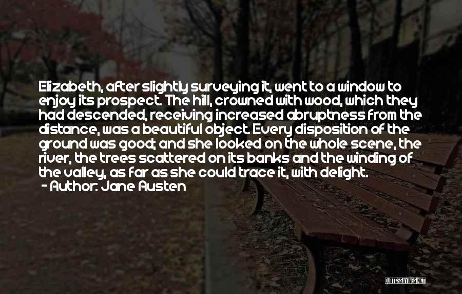 Jane Austen Quotes: Elizabeth, After Slightly Surveying It, Went To A Window To Enjoy Its Prospect. The Hill, Crowned With Wood, Which They