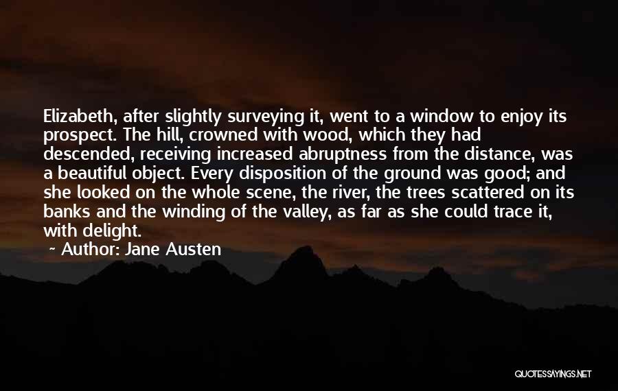 Jane Austen Quotes: Elizabeth, After Slightly Surveying It, Went To A Window To Enjoy Its Prospect. The Hill, Crowned With Wood, Which They