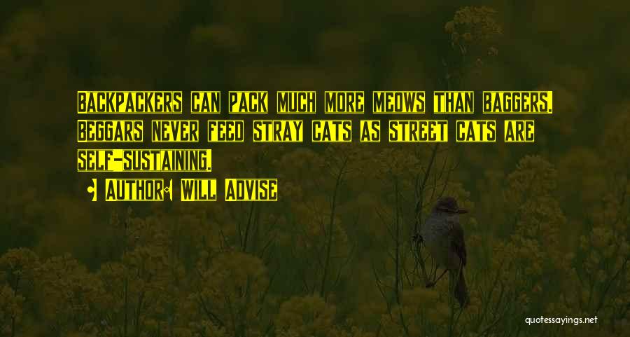 Will Advise Quotes: Backpackers Can Pack Much More Meows Than Baggers. Beggars Never Feed Stray Cats As Street Cats Are Self-sustaining.