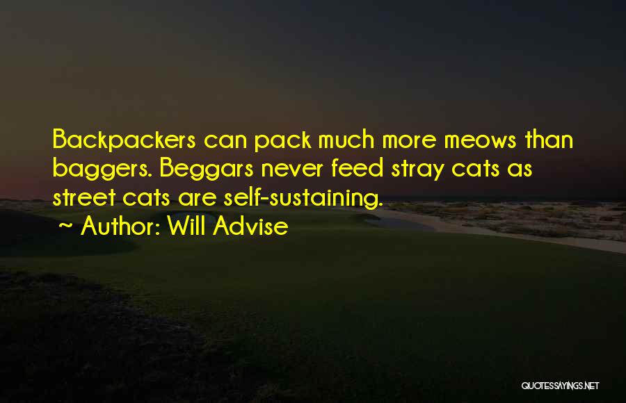 Will Advise Quotes: Backpackers Can Pack Much More Meows Than Baggers. Beggars Never Feed Stray Cats As Street Cats Are Self-sustaining.