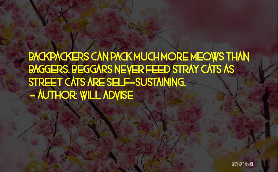 Will Advise Quotes: Backpackers Can Pack Much More Meows Than Baggers. Beggars Never Feed Stray Cats As Street Cats Are Self-sustaining.