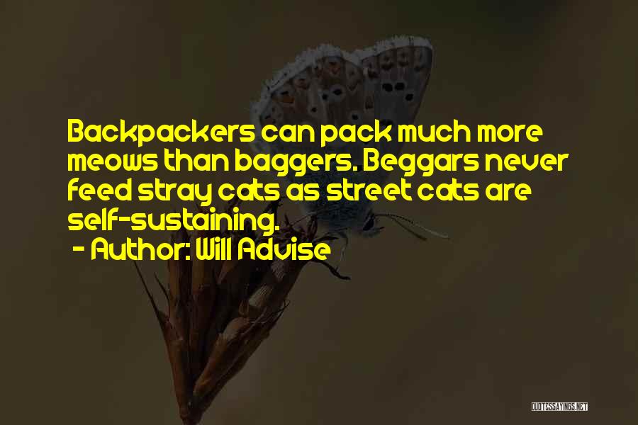 Will Advise Quotes: Backpackers Can Pack Much More Meows Than Baggers. Beggars Never Feed Stray Cats As Street Cats Are Self-sustaining.