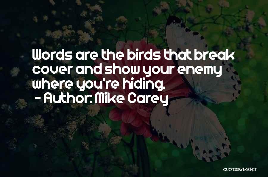 Mike Carey Quotes: Words Are The Birds That Break Cover And Show Your Enemy Where You're Hiding.