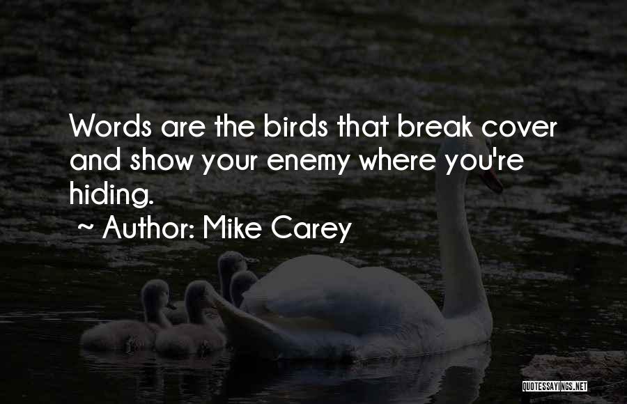 Mike Carey Quotes: Words Are The Birds That Break Cover And Show Your Enemy Where You're Hiding.