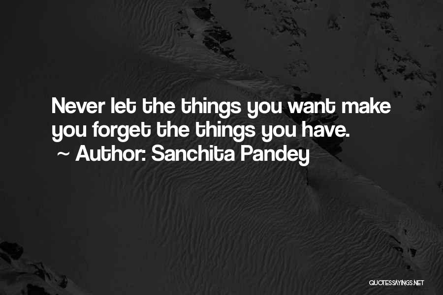 Sanchita Pandey Quotes: Never Let The Things You Want Make You Forget The Things You Have.