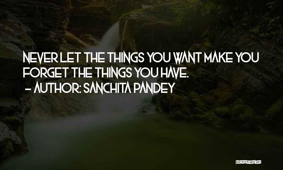 Sanchita Pandey Quotes: Never Let The Things You Want Make You Forget The Things You Have.