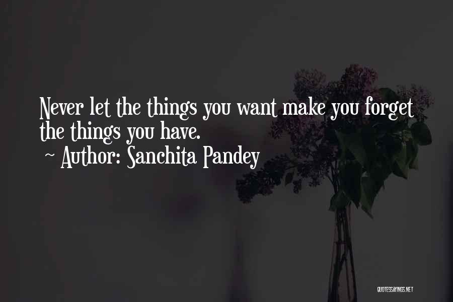 Sanchita Pandey Quotes: Never Let The Things You Want Make You Forget The Things You Have.