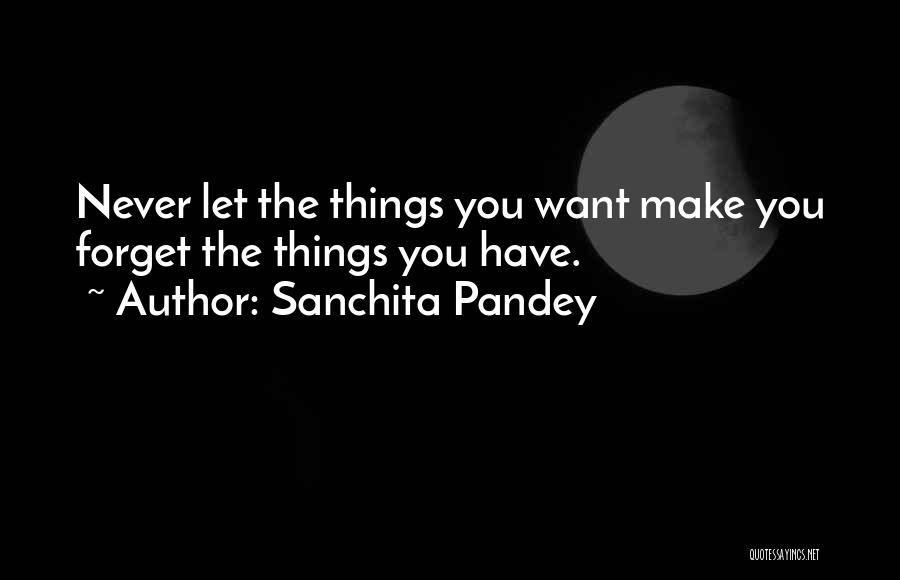 Sanchita Pandey Quotes: Never Let The Things You Want Make You Forget The Things You Have.