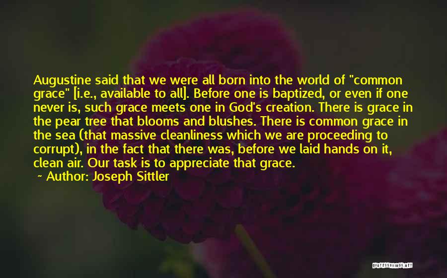 Joseph Sittler Quotes: Augustine Said That We Were All Born Into The World Of Common Grace [i.e., Available To All]. Before One Is