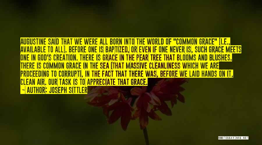 Joseph Sittler Quotes: Augustine Said That We Were All Born Into The World Of Common Grace [i.e., Available To All]. Before One Is