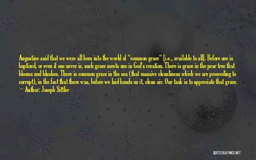 Joseph Sittler Quotes: Augustine Said That We Were All Born Into The World Of Common Grace [i.e., Available To All]. Before One Is