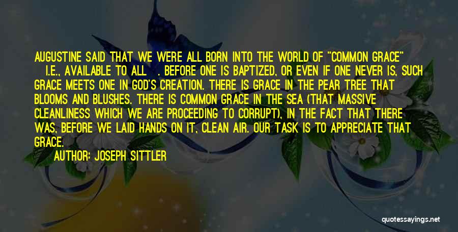 Joseph Sittler Quotes: Augustine Said That We Were All Born Into The World Of Common Grace [i.e., Available To All]. Before One Is