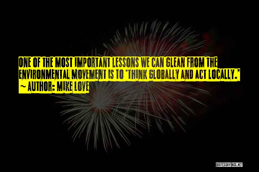 Mike Love Quotes: One Of The Most Important Lessons We Can Glean From The Environmental Movement Is To 'think Globally And Act Locally.'