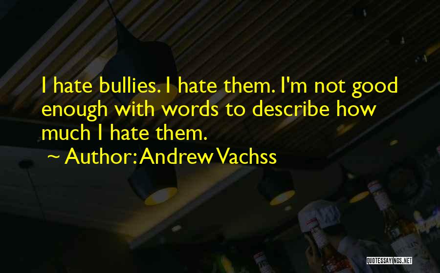 Andrew Vachss Quotes: I Hate Bullies. I Hate Them. I'm Not Good Enough With Words To Describe How Much I Hate Them.