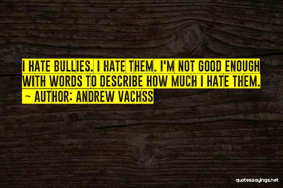 Andrew Vachss Quotes: I Hate Bullies. I Hate Them. I'm Not Good Enough With Words To Describe How Much I Hate Them.