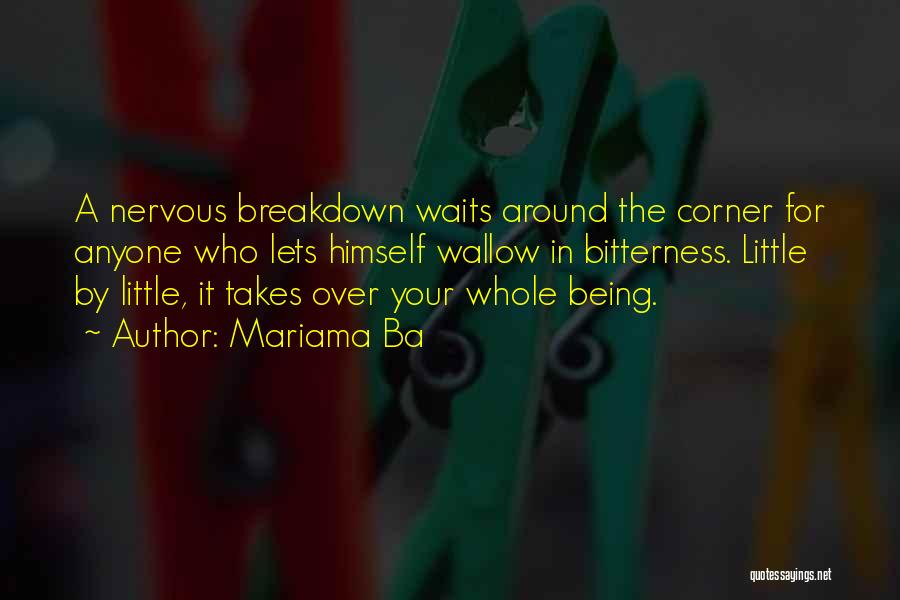 Mariama Ba Quotes: A Nervous Breakdown Waits Around The Corner For Anyone Who Lets Himself Wallow In Bitterness. Little By Little, It Takes