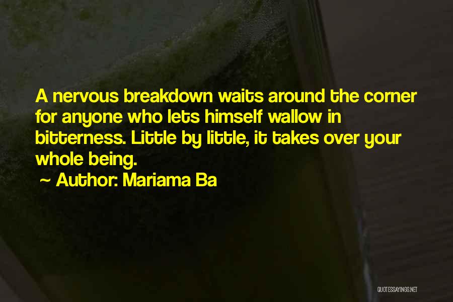 Mariama Ba Quotes: A Nervous Breakdown Waits Around The Corner For Anyone Who Lets Himself Wallow In Bitterness. Little By Little, It Takes