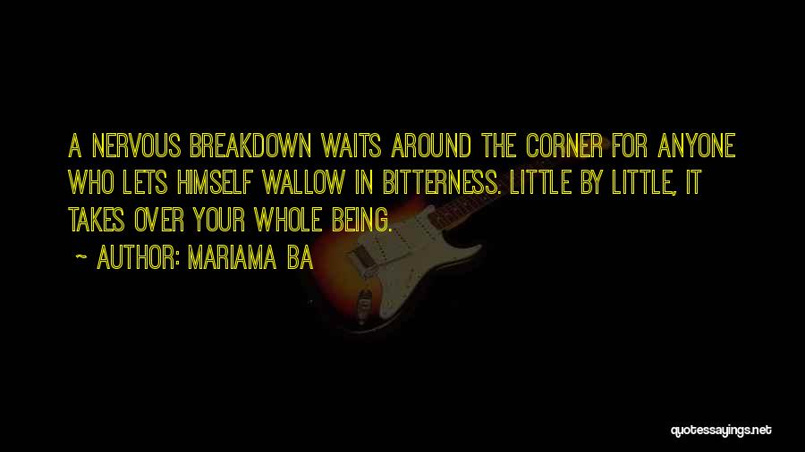 Mariama Ba Quotes: A Nervous Breakdown Waits Around The Corner For Anyone Who Lets Himself Wallow In Bitterness. Little By Little, It Takes