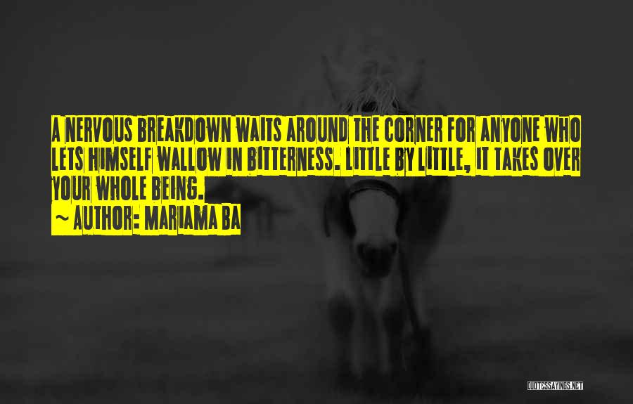 Mariama Ba Quotes: A Nervous Breakdown Waits Around The Corner For Anyone Who Lets Himself Wallow In Bitterness. Little By Little, It Takes