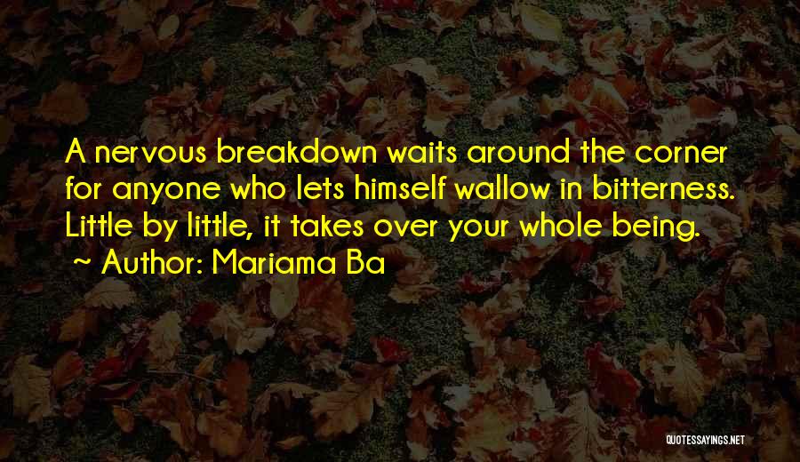 Mariama Ba Quotes: A Nervous Breakdown Waits Around The Corner For Anyone Who Lets Himself Wallow In Bitterness. Little By Little, It Takes