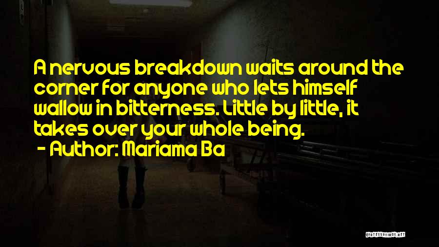 Mariama Ba Quotes: A Nervous Breakdown Waits Around The Corner For Anyone Who Lets Himself Wallow In Bitterness. Little By Little, It Takes