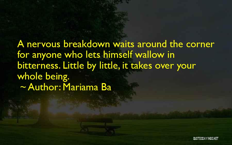 Mariama Ba Quotes: A Nervous Breakdown Waits Around The Corner For Anyone Who Lets Himself Wallow In Bitterness. Little By Little, It Takes