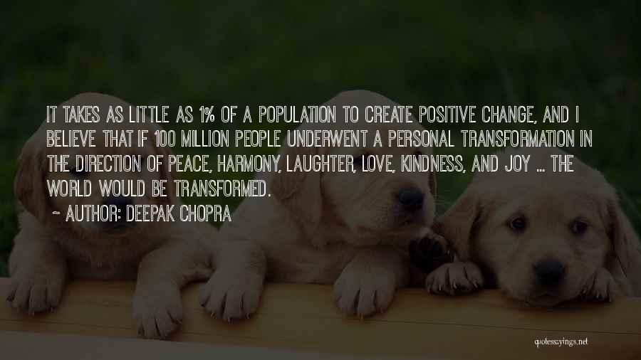 Deepak Chopra Quotes: It Takes As Little As 1% Of A Population To Create Positive Change, And I Believe That If 100 Million