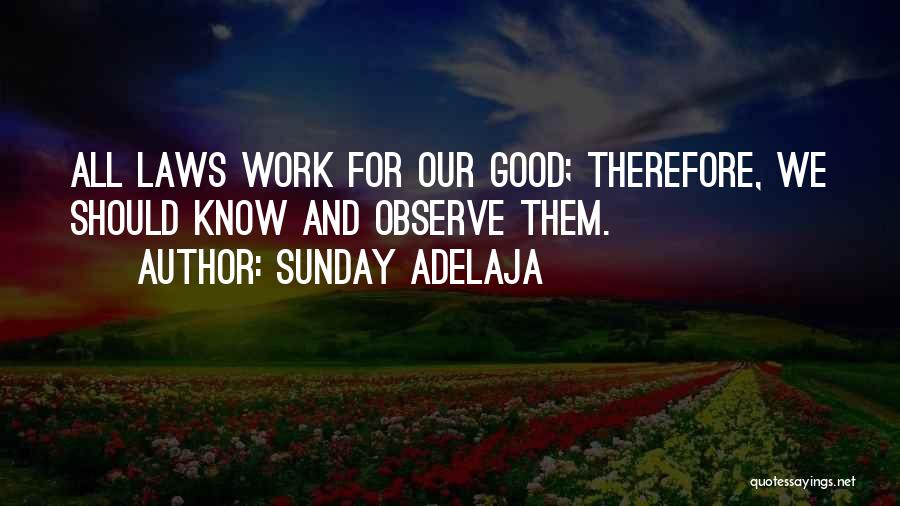 Sunday Adelaja Quotes: All Laws Work For Our Good; Therefore, We Should Know And Observe Them.