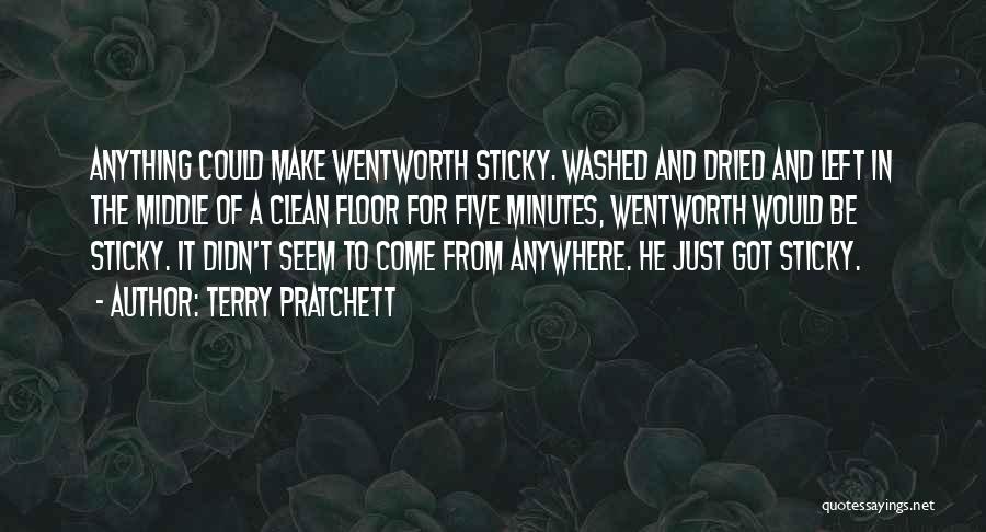 Terry Pratchett Quotes: Anything Could Make Wentworth Sticky. Washed And Dried And Left In The Middle Of A Clean Floor For Five Minutes,