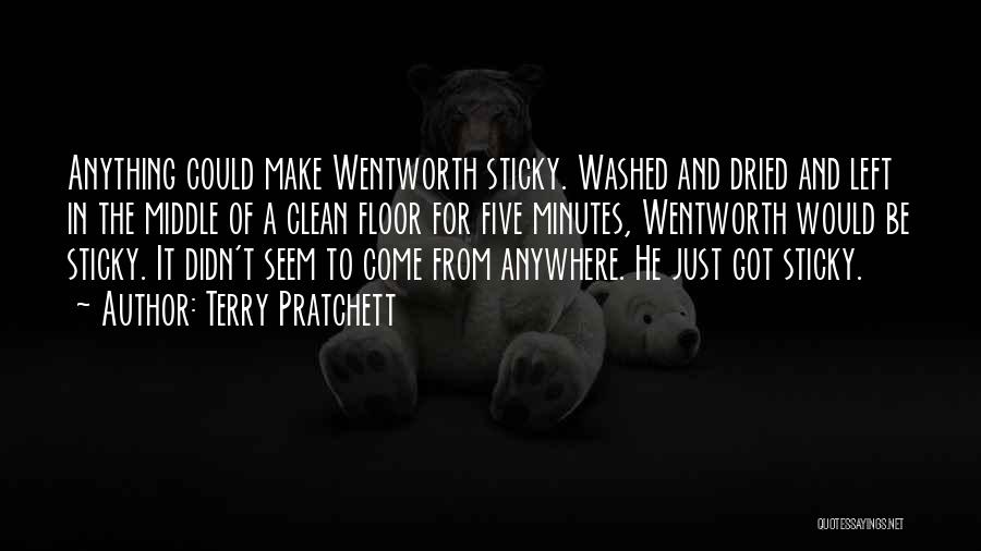 Terry Pratchett Quotes: Anything Could Make Wentworth Sticky. Washed And Dried And Left In The Middle Of A Clean Floor For Five Minutes,