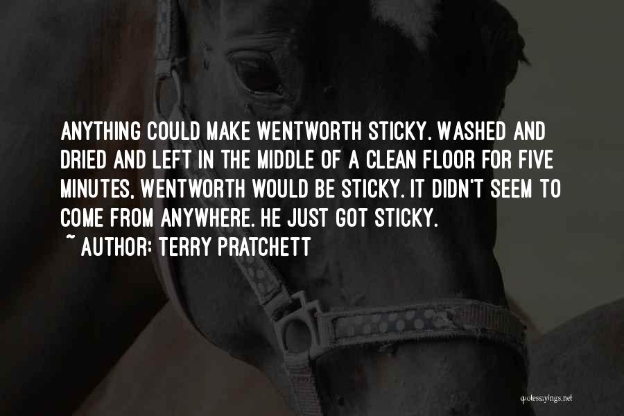 Terry Pratchett Quotes: Anything Could Make Wentworth Sticky. Washed And Dried And Left In The Middle Of A Clean Floor For Five Minutes,