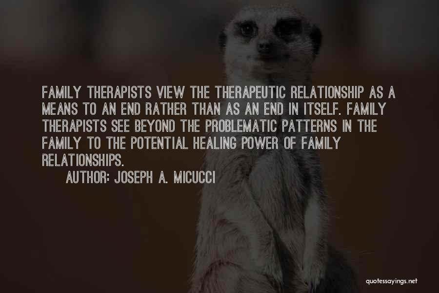 Joseph A. Micucci Quotes: Family Therapists View The Therapeutic Relationship As A Means To An End Rather Than As An End In Itself. Family