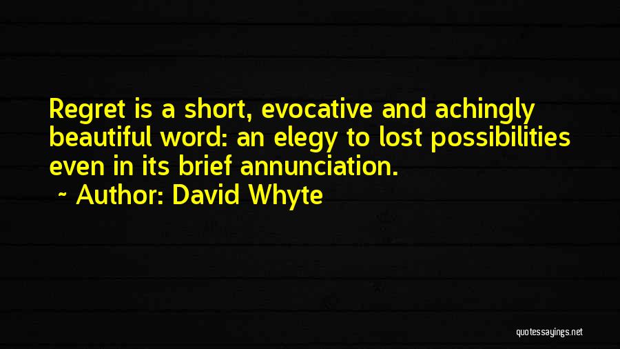 David Whyte Quotes: Regret Is A Short, Evocative And Achingly Beautiful Word: An Elegy To Lost Possibilities Even In Its Brief Annunciation.