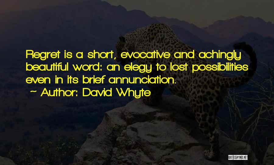 David Whyte Quotes: Regret Is A Short, Evocative And Achingly Beautiful Word: An Elegy To Lost Possibilities Even In Its Brief Annunciation.