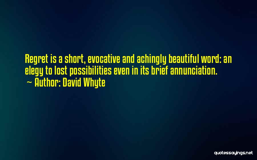 David Whyte Quotes: Regret Is A Short, Evocative And Achingly Beautiful Word: An Elegy To Lost Possibilities Even In Its Brief Annunciation.