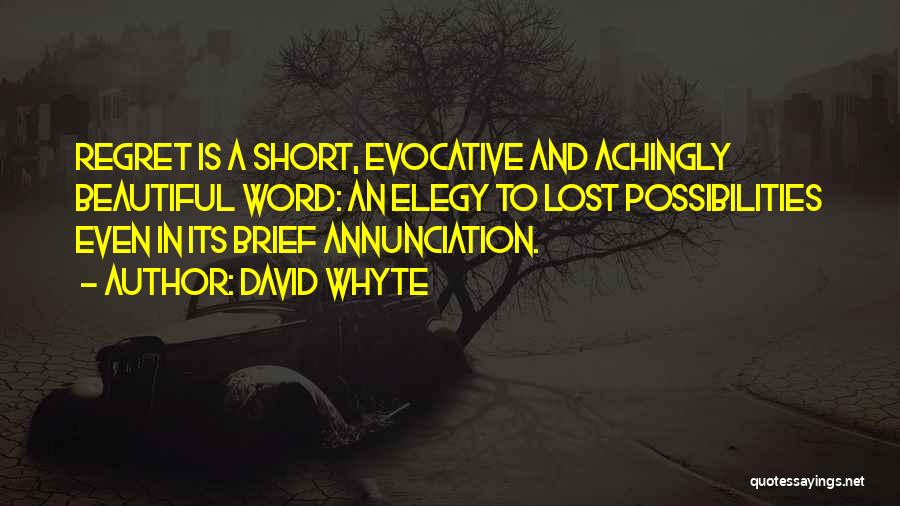 David Whyte Quotes: Regret Is A Short, Evocative And Achingly Beautiful Word: An Elegy To Lost Possibilities Even In Its Brief Annunciation.