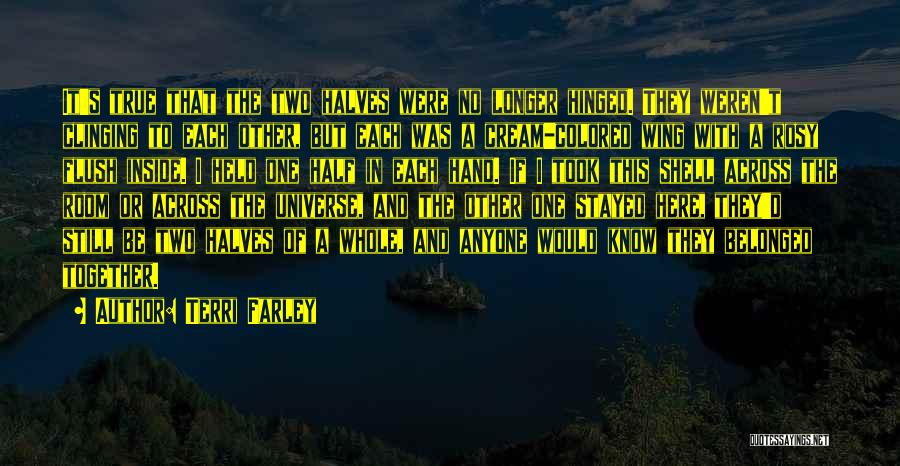 Terri Farley Quotes: It's True That The Two Halves Were No Longer Hinged. They Weren't Clinging To Each Other, But Each Was A