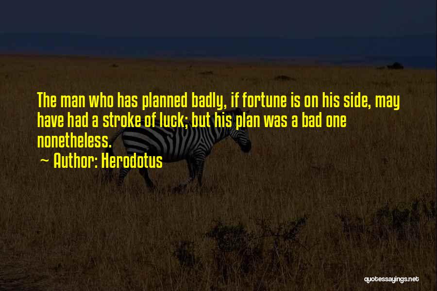 Herodotus Quotes: The Man Who Has Planned Badly, If Fortune Is On His Side, May Have Had A Stroke Of Luck; But