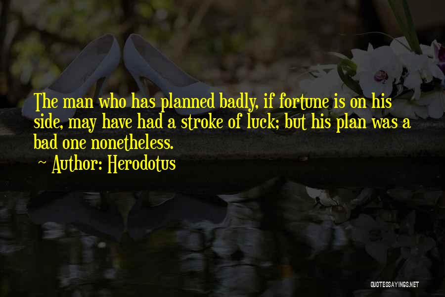 Herodotus Quotes: The Man Who Has Planned Badly, If Fortune Is On His Side, May Have Had A Stroke Of Luck; But