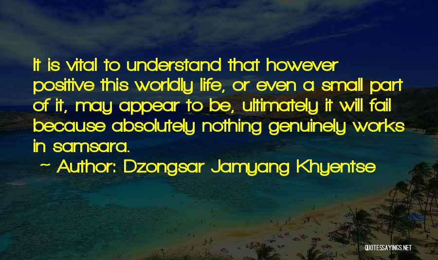 Dzongsar Jamyang Khyentse Quotes: It Is Vital To Understand That However Positive This Worldly Life, Or Even A Small Part Of It, May Appear