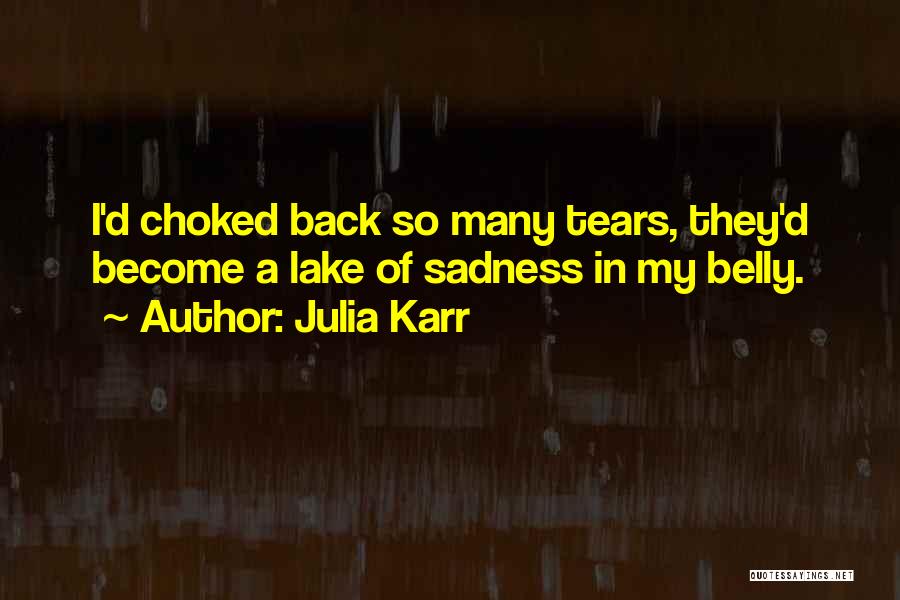 Julia Karr Quotes: I'd Choked Back So Many Tears, They'd Become A Lake Of Sadness In My Belly.