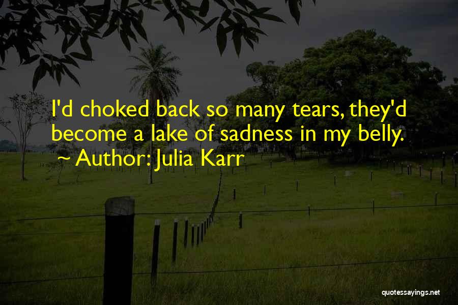 Julia Karr Quotes: I'd Choked Back So Many Tears, They'd Become A Lake Of Sadness In My Belly.