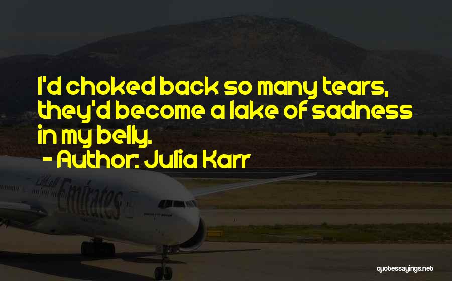 Julia Karr Quotes: I'd Choked Back So Many Tears, They'd Become A Lake Of Sadness In My Belly.