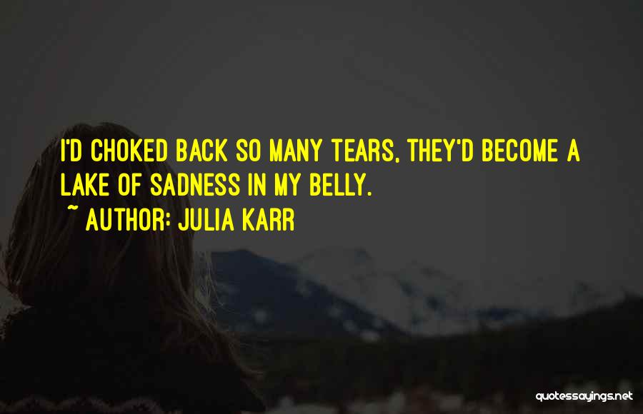 Julia Karr Quotes: I'd Choked Back So Many Tears, They'd Become A Lake Of Sadness In My Belly.