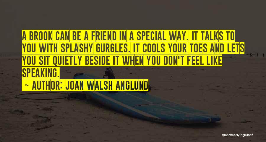 Joan Walsh Anglund Quotes: A Brook Can Be A Friend In A Special Way. It Talks To You With Splashy Gurgles. It Cools Your