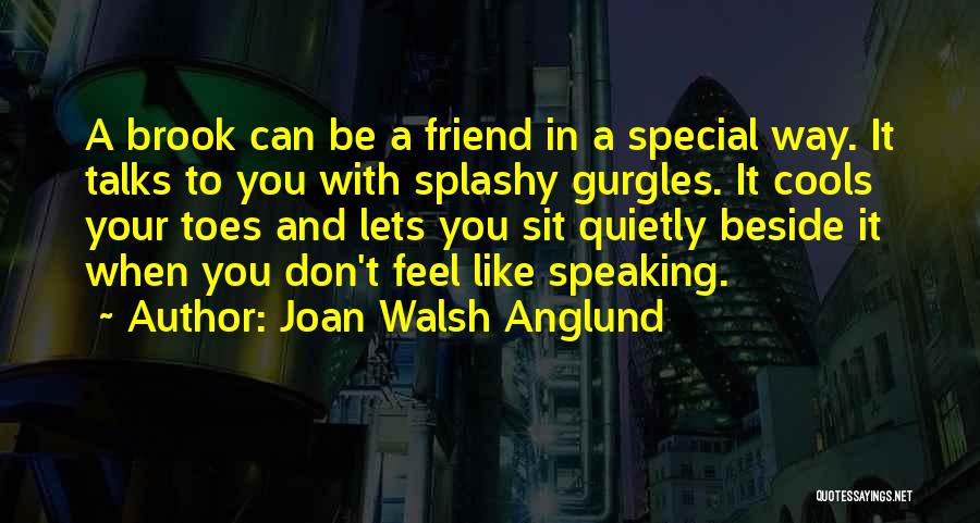 Joan Walsh Anglund Quotes: A Brook Can Be A Friend In A Special Way. It Talks To You With Splashy Gurgles. It Cools Your